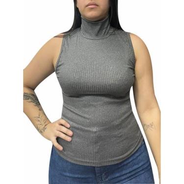 Imagem de Camiseta Regata Feminina Gola Alta Malha Canelada - Almiva Store, M, C