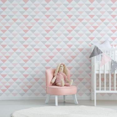 Imagem de Papel de Parede Geométrico Triângulos Cinza e Rosa 57x270cm - Quartinh