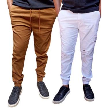 Imagem de Kit 2 calças jogger masculino sarja e jeans com elastano produto a pro