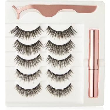 Imagem de Kit 5 Pares Cílios Postiços Magnéticos Com Pinça e Delineador - BCS