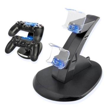 Imagem de Carregador e Suporte Para Controle Manete  Play 4 Ps4 Luz Led Base - O