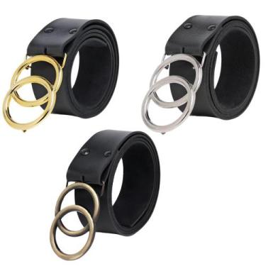 Imagem de Kit Cintos Femininos Preto Blogueira Tendência Argola Dupla - Bless Ac