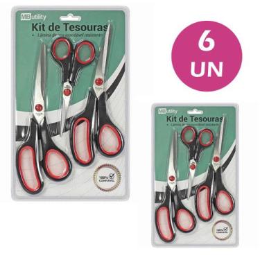 Imagem de Kit 6pcs tesoura multiuso aço anti-ferrugem cabo anatômico - Yazi