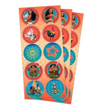 Imagem de Adesivo Redondo para Lembrancinha Festa Moana - 30 unidades - Regina -