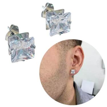 Imagem de Par de Brinco masculino zircônia quadrado aço cirúrgico inox - Morgani