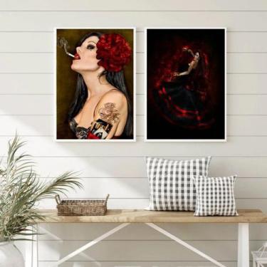 Imagem de Kit 2 Quadros Pomba Gira Maria Padilha 45x34cm - com vidro - Quadros O