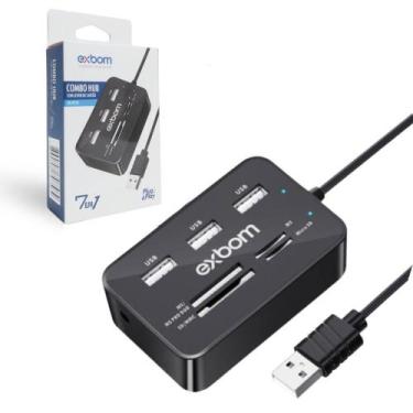 Imagem de Hub Usb Com Leitor De Cartao 7 Em 1 2.0 Uh-R230 - EXBOM