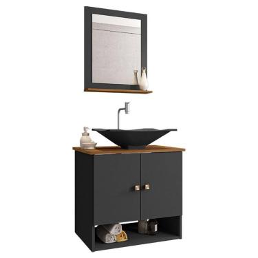 Imagem de Gabinete Armário Banheiro Deli 2 Portas Cuba Concava Preta