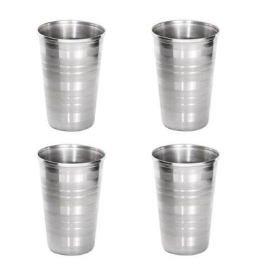 Imagem de 4 Copos Aço Inox Resistente Grande Cerveja Agua Suco 390ml - tuut