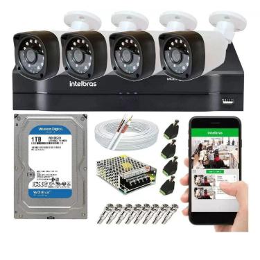 Imagem de Kit Cftv 4 Câmeras Segurança Hd Dvr Mhdx Intelbras Full hd C/ Hd 1Tb