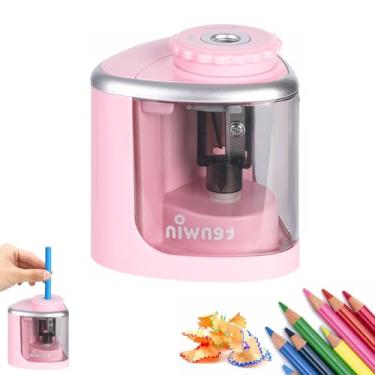 Imagem de Apontador de lápis elétrico, potente motor sem estacas, portátil, elétrico, operado por bateria, apontador de lápis para sala de aula, para escola, casa, escritório, sala de aula (rosa)