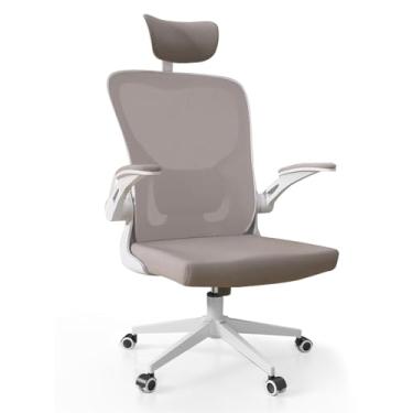 Imagem de JRUKM Cadeira de escritório ergonômica – Cadeiras de mesa confortáveis de 181 kg com encosto de cabeça e suporte lombar, cadeiras de computador de malha resistente com rodas e braços para escritório