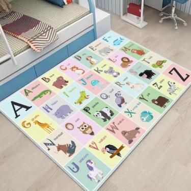 Imagem de YLZLDKH Tapete de alfabeto ABC para crianças, tapetes educativos para sala de aula, tapete de brincar com animais do alfabeto para sala de jogos e quarto (78 x 128 cm)