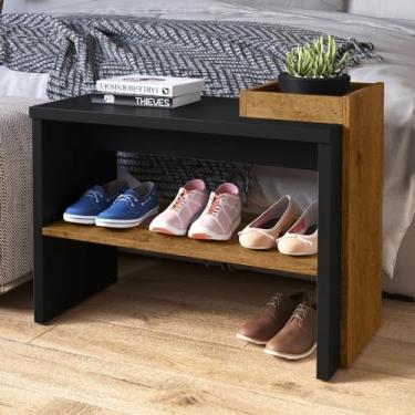 Imagem de Sapateira Aberta Hall Entrada Banco Assento Organizadora Sapatos Decoração Quarto Londres - Preto/Freijó