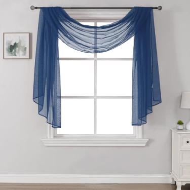 Imagem de DONREN Cachecol azul escuro para decoração de casa - Cachecol transparente de aparência luxuosa 86 cm de largura por 365 cm de comprimento, azul marinho