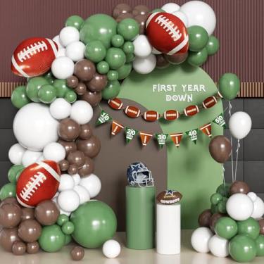 Imagem de Football Balloon Arch Kit, Football Party Decorations Favors Banner, First Year Down Football Birthday Party Decorations, Superbowl Party Decorations 2025 with Sage Green and Coffee Brown Balloons