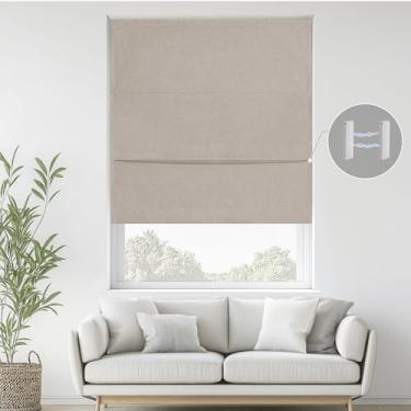 Imagem de StangH Persiana romana magnética 100% blackout para janelas, persiana de linho sem fio com isolamento térmico adesivo para quarto e sala de estar, natural, L 91 x C 182, 1 painel