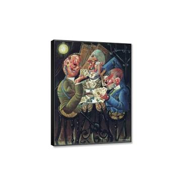 Imagem de Otto Dix Impressão em tela arte de parede famosas reproduções de pinturas a óleo 'The Skat Players' Fine Art Poster Prints. Imagens abstratas em tela para decoração de parede 60x80 cm (24x31in)