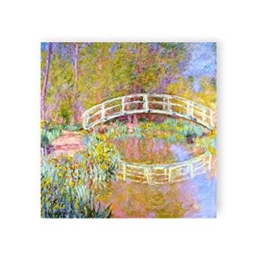 Imagem de JZSDGB Impressão em tela arte de parede famosa reprodução de pintura - "A ponte no jardim de Monet" por Claude Monet pôsteres e impressões - arte de parede em tela impressionista Imagens de Monet 60 x
