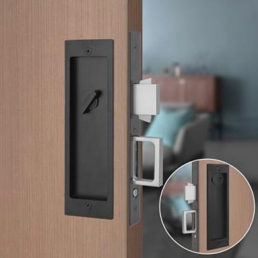 Imagem de Fechadura de encaixe para porta de bolso com puxador, trava de alça embutida de privacidade, fechadura de porta deslizante invisível (preta, entrada)