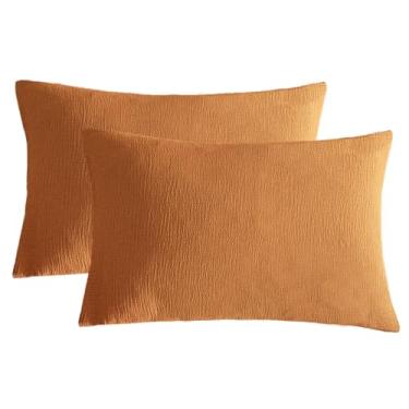 Imagem de SE SOFTEXLY Fronhas de musselina King Size 100% algodão, pacote com 2 fronhas tipo linho com fecho de envelope, capas de almofada ultramacias e respiráveis, abóbora, 51 x 91 cm, sem enchimento