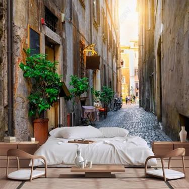 Imagem de Lcythiazole Papel de parede mural 3D Rome City Street View para sala de estar quarto, papel de parede de tamanho personalizado - Peel and Stick, murais de parede grandes, mural de fotos de paisagem da