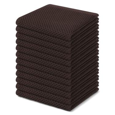 Imagem de Pano de prato Kitinjoy 100% algodão, kit com 12 unidades, tecido waffle, ultramacio e absorvente, secagem rápida, 30,5 x 30,5 cm, marrom-escuro