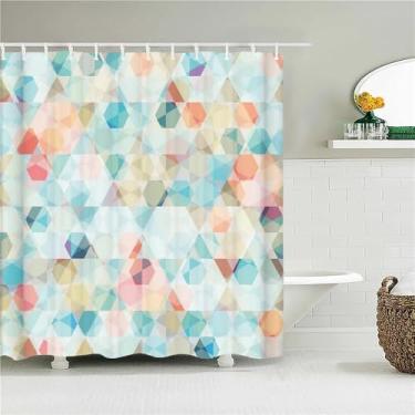 Imagem de Cortina de chuveiro impermeável de tecido com padrão geométrico, cortinas de banheiro, listras, decoração de banheira, tela de banho com 12 ganchos, 2060M, L210xA180cm