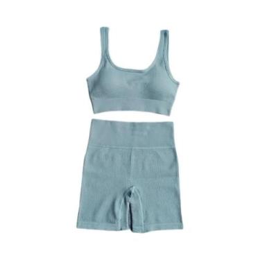 Imagem de Feminino Sexy Sem Costura Conjunto De Yoga Ginásio Wear 2 Pçs Treino C