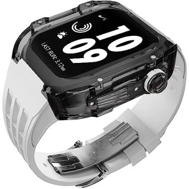 Imagem de VELORE Pulseira de borracha esportiva transparente transparente com flúor, para Apple Watch 8, 7, 6, 5, 4 SE, 44 mm, 45 mm, ultra 49 mm, capa de cristal de policarbonato rígido, acessórios de