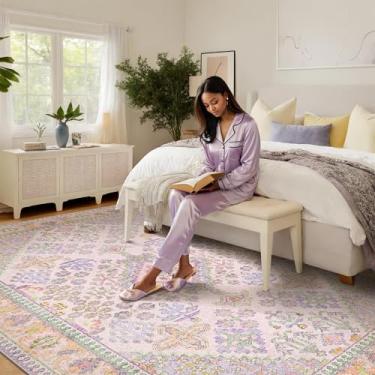 Imagem de Tapetes de área 20 x 25 cm para sala de estar, resistente a manchas, lavável na máquina, antiderrapante para quarto, tapete vintage macio estampado lilás lavanda roxo 20 x 25 cm