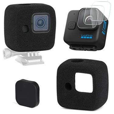 Imagem de HSU Capa Windslayer e protetor de tela para lente GoPro Hero 11 Black Mini, capa Windslayer (pacote com 2) + protetor de tela (pacote com 3) + tampa de lente, acessório GoPro com redução de ruído de