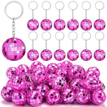 Imagem de ZHWKMYP Chaveiro mini bola de discoteca, pequeno chaveiro a granel para lembrancinhas de festa para decoração de festa de discoteca dos anos 70 e 80, Vermelho rosa, 25 peças, 2.6inch