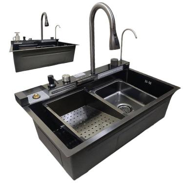 Imagem de Cuba Gourmet Inox Luxo Premium Inteligente Cozinha Torneira Painel Digital Monocomando Agua Quente Fria Limpador de Copo Dispenser Dosador