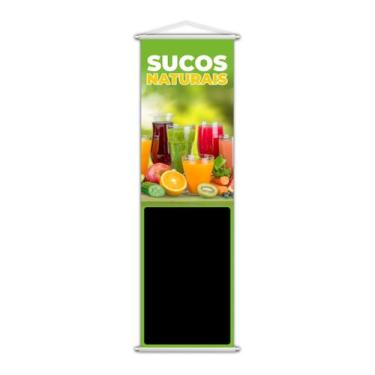 Imagem de Banner Sucos Naturais Frutas Colorido Fundo Preto 100x30cm - PlimShop
