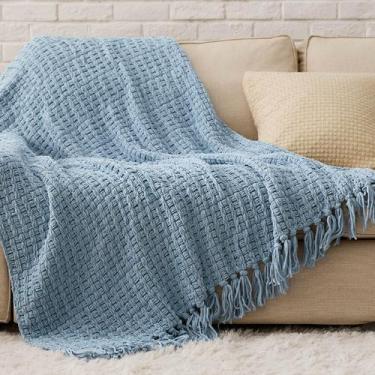 Imagem de Cobertor Throw Bedsure Blue Chenille 130 x 150 cm para sofá