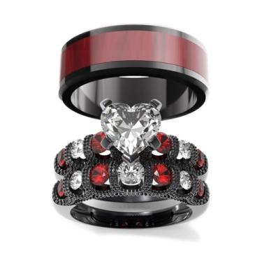 Imagem de LOVERSRING Conjunto de alianças de casamento de aço inoxidável CZ branco banhado a ouro branco para ele e para ela, women's size 7 & men's size 11, Papel, Ágata