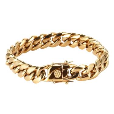 Imagem de Pulseira de ouro 18k corrente cubana hip hop Miami pura corrente cubana pulseira masculina fivela de diamante 12 mm presente feminino, Large, Níquel, Sem Pedra Preciosa