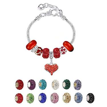 Imagem de Pulseiras Pandora de bétula branca com conjunto de berloques, ideias de presentes para meninas adolescentes, ajustáveis de 17 a 21 cm, joia de coração com cartão de presente Vermelho