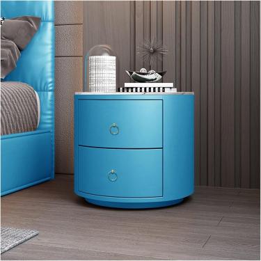 Imagem de Mesa de cabeceira redonda mesa de cabeceira de couro simples de couro ardósia armário de armazenamento de vidro temperado com gavetas adequado para quarto, ooffice, 8, bancada branca