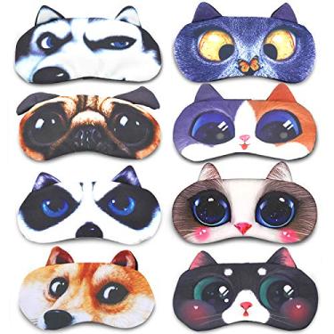 Imagem de Máscara de dormir para meninos e meninas Tphon Funny Blindfolds Soft Cute Animal Sleeping Masks with Ajustável Strap for Travel Naps Shift Works Games 4 or 8 Pack, 04cat*4+dog*4