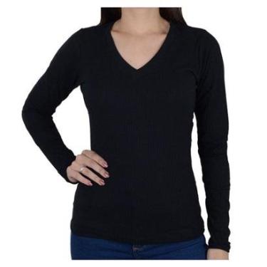Imagem de Blusa Feminina LZT ML Gola V Preta - 5058-Feminino