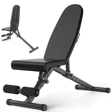 Imagem de Banco de peso ajustável, banco de treinamento de força de carga de 408 kg para treino de corpo inteiro com dobra rápida, supino de treinamento de força com declínio inclinado para treino doméstico e