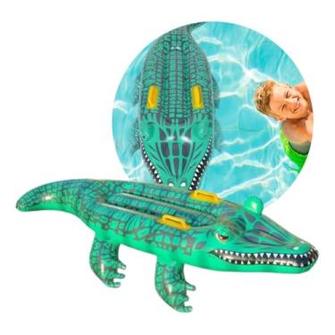 Imagem de Boia Inflável Infantil Grande Jacaré Brinquedo De Piscina Praia Resistente Diversão Segurança 1,50 Metros