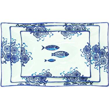 Imagem de Jogo Petisqueiras Bandeja Peixe 12pçs Travessas Bowl Oceano