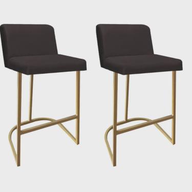 Imagem de Kit 02 Banquetas Com Encosto Noah Luxo Confort Bistrô Cozinha Ferro Dourado Corino Marrom - Ahazzo Móveis