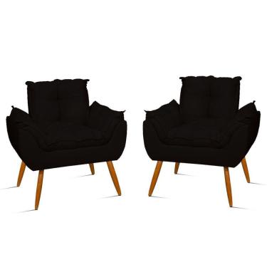 Imagem de Kit 2 Poltronas Cadeiras Reforçadas Confortáveis – Jl Decor Cor: preto