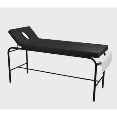 Imagem de Maca Fixa Profissional com Orifício e Suporte de Papel Preta Estética Hospitalar