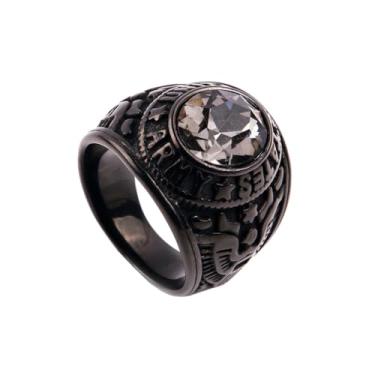 Imagem de HIJONES Anel masculino de aço inoxidável do exército dos Estados Unidos com pedra, Metal, Metal