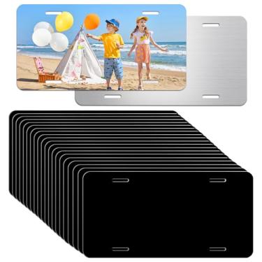 Imagem de Pacote com 20 placas de licença de alumínio preto - etiquetas de metal de 15 x 30 cm para gravação a laser, vinil, impressão UV, placas de design personalizado a granel - 0,025 espessura/0,65 mm
